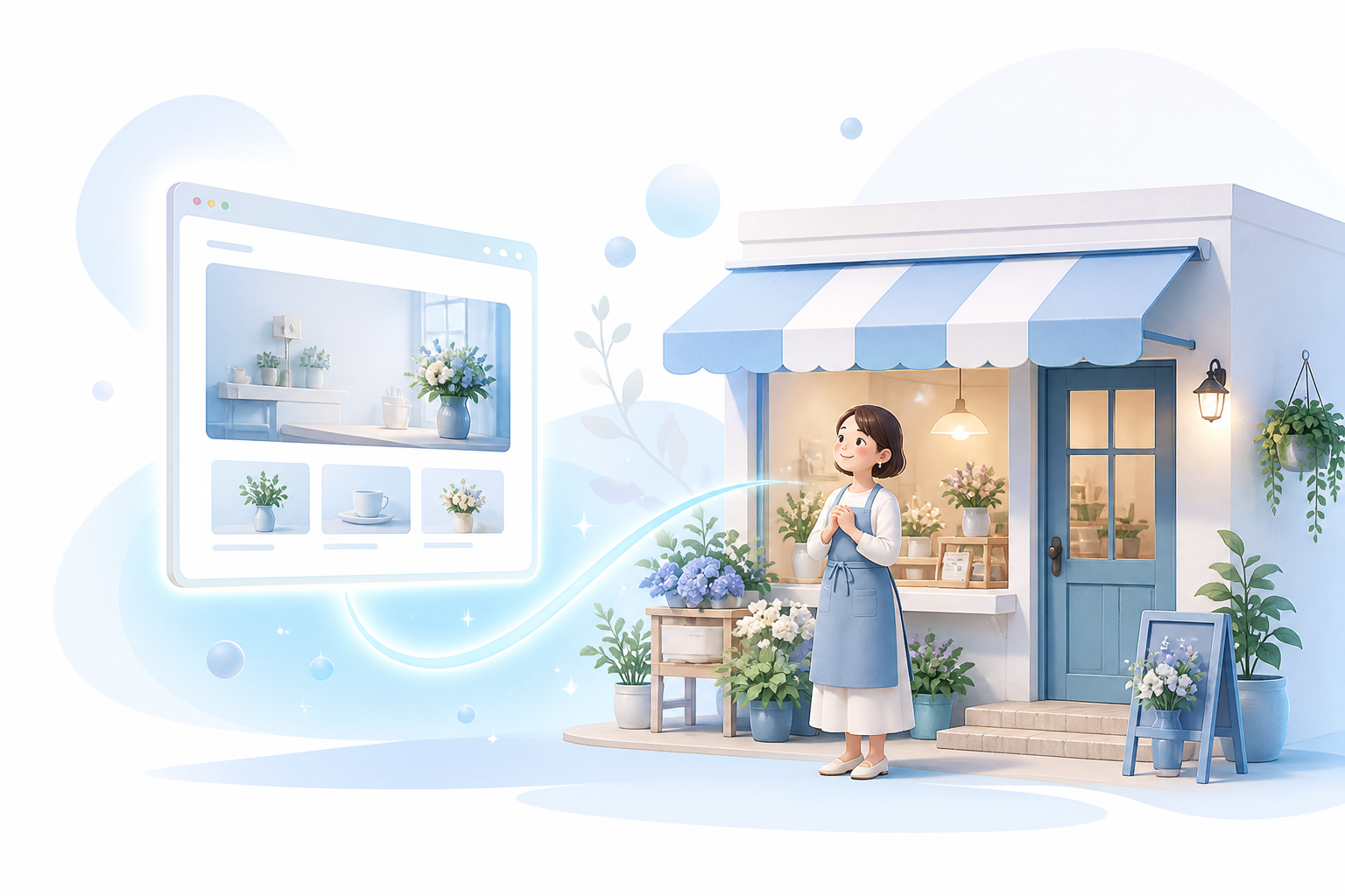 地域のお店と、その魅力を分かりやすく伝えるWebサイトのイラスト